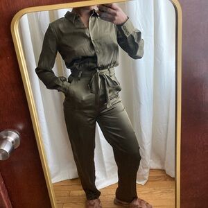 & Other Stories Satin Olive Green Jumpsuit
